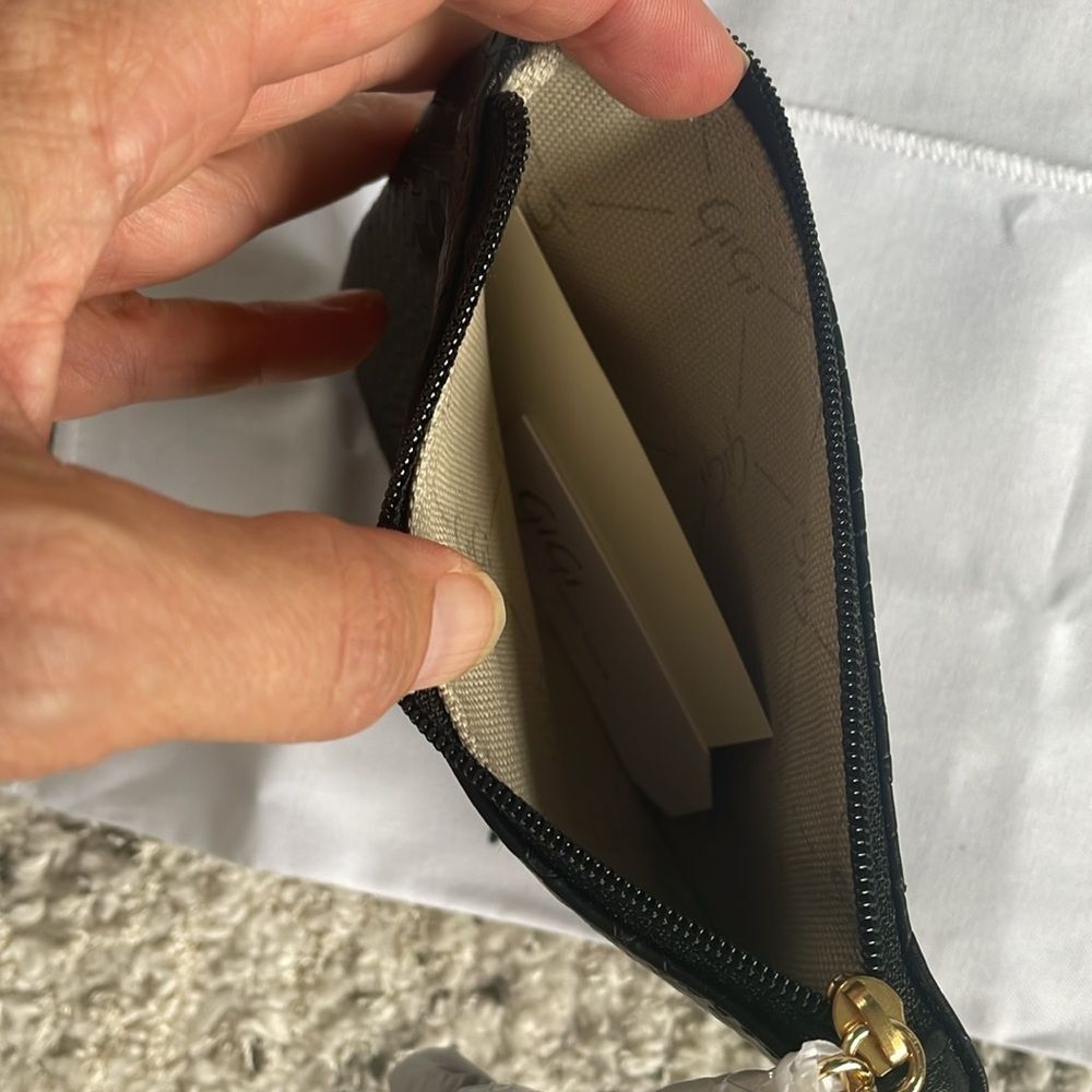 NWT GiGi New York Black Embossed Python Leather 4" x 6" Coin Purse Pouch Gold - Picture 4 of 6